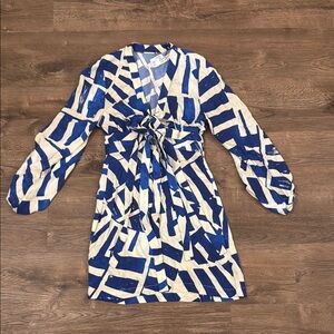 Alexis Blue and White Long Sleeve Dress
